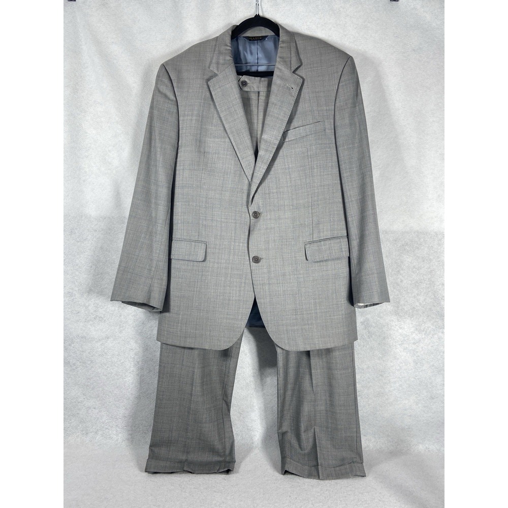 Jos A Bank 2PC Pant Suit Men's 44L Gray Signature Gold Plaid 100% Wool Old Money